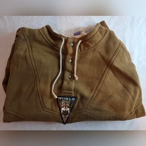 Golden Brown Henley Pullover with Winter Sports Patch